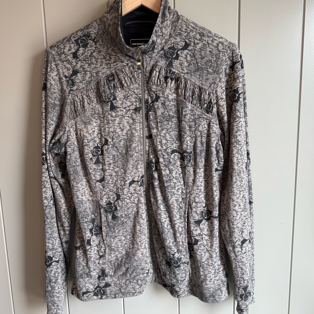 Merrell Opti-Wick Full Zip Light Jacket Sweatshirt Black Brown Grey Womens L